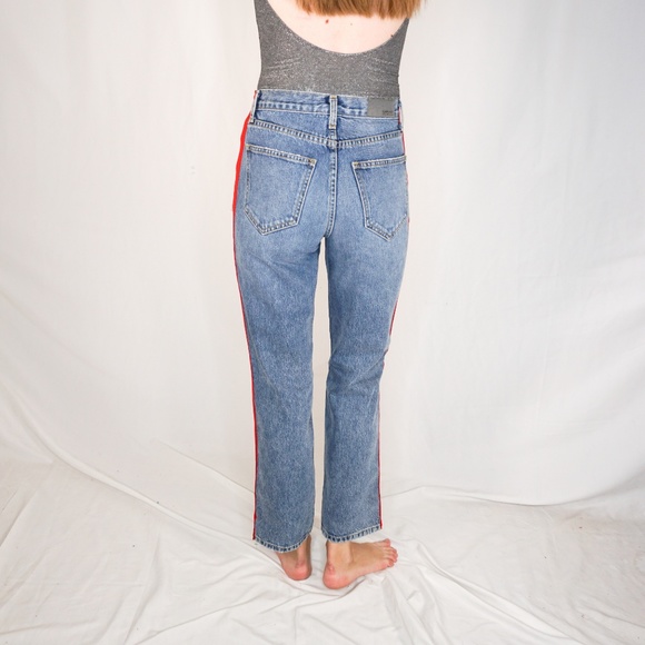 CARMAR Distressed Jeans Denim Red Stripe 25 Blue - Picture 3 of 7